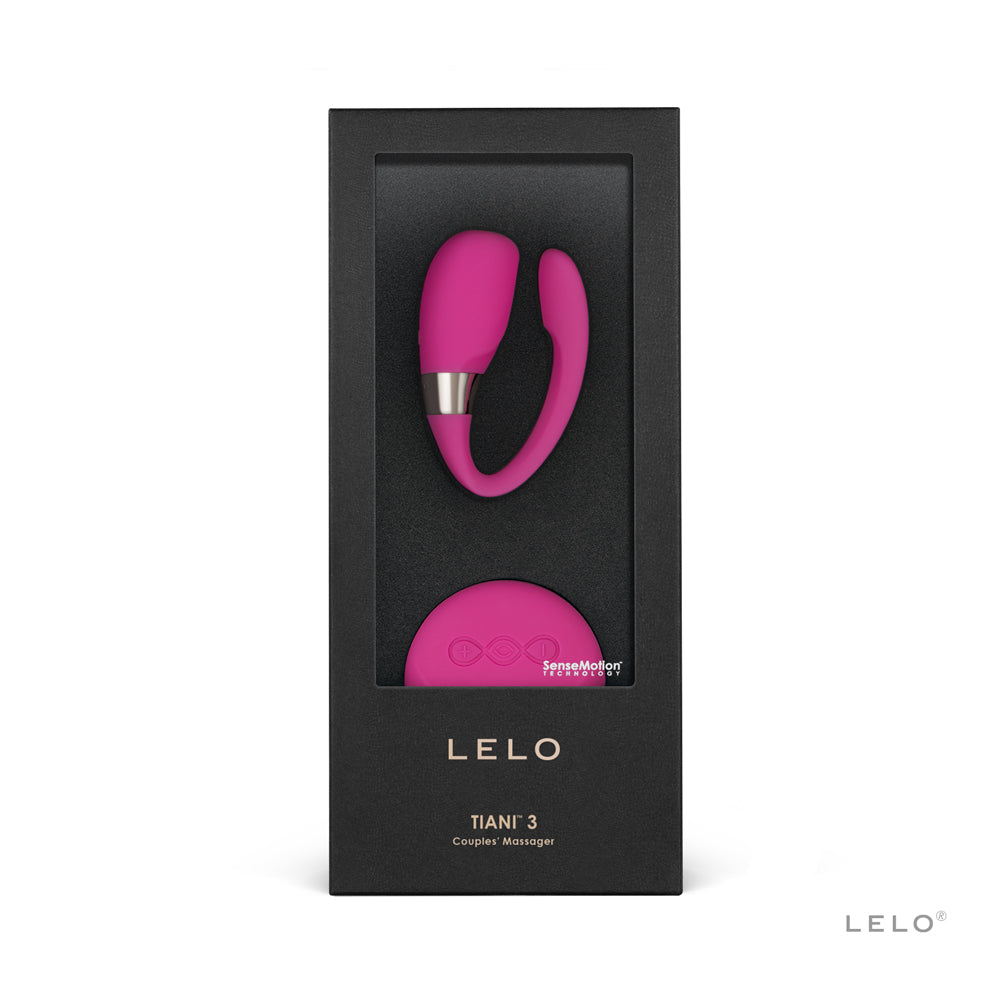 LELO Tiani 3 Cerise Remote Couples Vibrator in packaging, designed for shared pleasure during intimacy.