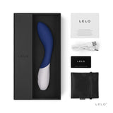 Lelo Mona Wave G-Spot Vibrator Midnight Blue in elegant packaging with accessories and warranty card.