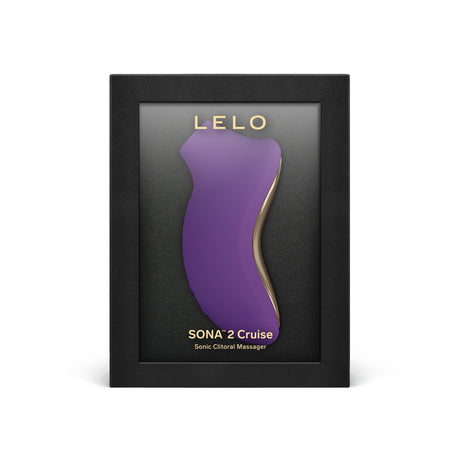 Lelo Sona 2 Cruise Purple Sonic Clitoral Massager in elegant packaging with gold accents.