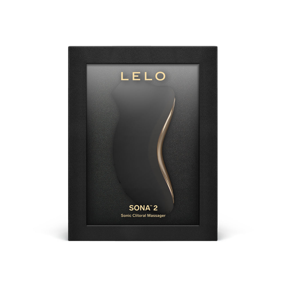 Lelo Sona 2 Sonic Clitoral Massager Black displayed in elegant packaging.