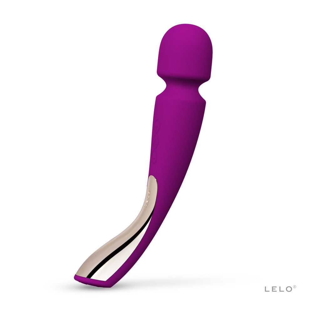 Lelo Smart Wand Medium Deep Rose Massager in vibrant purple with a sleek design for deep relaxation.