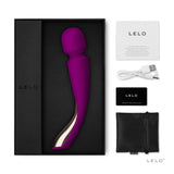 Lelo Smart Wand Medium Deep Rose Massager in sleek black box with accessories.