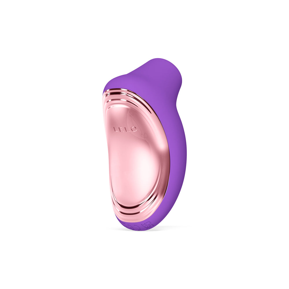 Lelo Sona 2 Travel Sonic Clitoral Massager Purple in a sleek design, showcasing its elegant purple and rose gold colors.