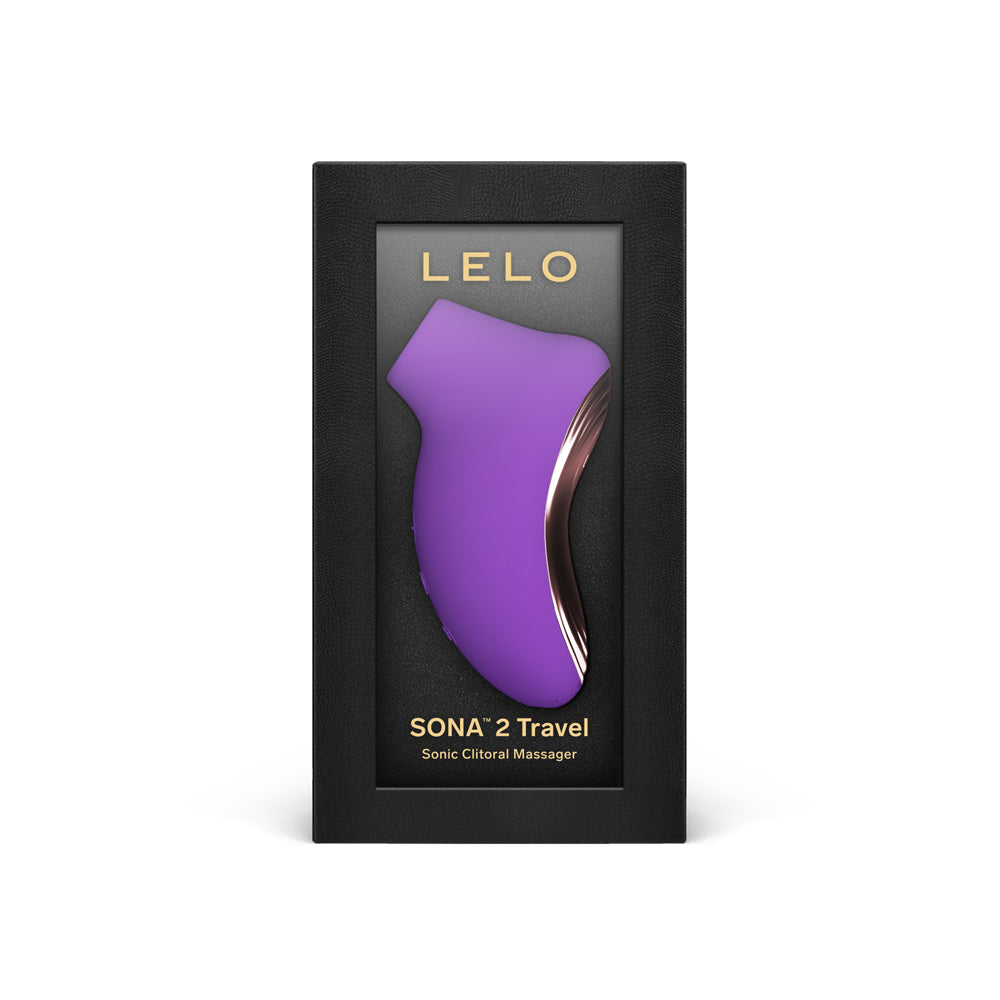 Lelo Sona 2 Travel Sonic Clitoral Massager Purple in sleek packaging, designed for on-the-go pleasure seekers.