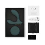 Lelo Hugo 2 Remote Prostate Massager Green packaging with accessories and instructions.