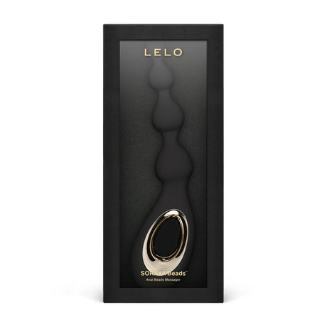 Lelo Soraya Beads Vibrating Anal Massager Black elegantly packaged with sculpted beads for anal play.