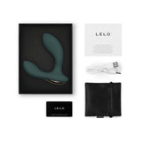Lelo Hugo 2 App-Connected Prostate Massager Green in its packaging with accessories, including charger and warranty card.