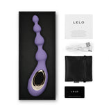 Lelo Soraya Beads Anal Vibrator Violet Dusk presented in a sleek box with accessories.