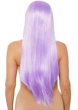 Leg Avenue Long Straight 33 inch Center Part Wig Lavender showcasing a long, silky lavender wig from the back, highlighting its smooth texture.