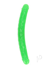 RealRock Double Dong Glow in the Dark Dildo 15 inch Green, long and smooth green double-ended pleasure toy.