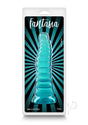 Fantasia Nymph 7 Inch Non-Phallic Dildo Teal in packaging with striking teal design and bold sculpted shape.