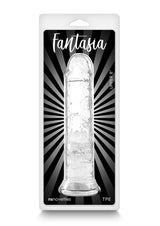 Fantasia Upper Dildo 8 inch Clear in packaging, showcasing its clear TPE design and luxurious shape.