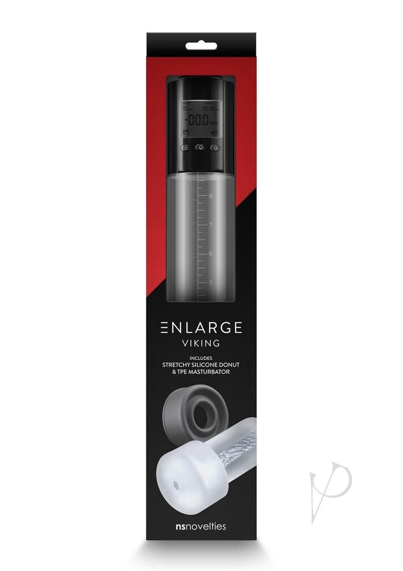 Enlarge Viking Rechargeable Penis Pump Black/Clear packaging showing smart vacuum system features.
