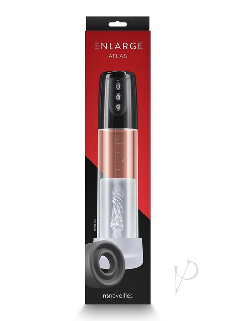 Enlarge Atlas Battery Operated Penis Pump packaging with measurement indicator and accessory.