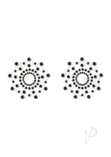 Pretty Pasties Charm III Nipple Covers Black with sparkling black acrylic stones, self-adhesive nipple covers.