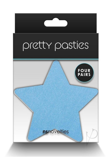 Pretty Pasties Star II Nipple Covers Multicolor pack with blue star-shaped nipple covers.