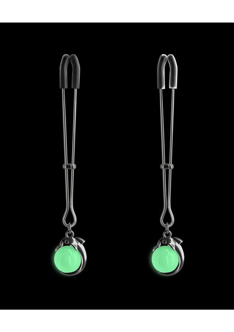Bound Nipple Clamps G1 Iron Glow in the Dark Gray featuring glowing balls and adjustable metal clamps.