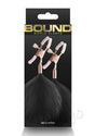 Bound Nipple Clamps F1 Rose Gold and Black packaging featuring elegant nipple clamps with fur accents.