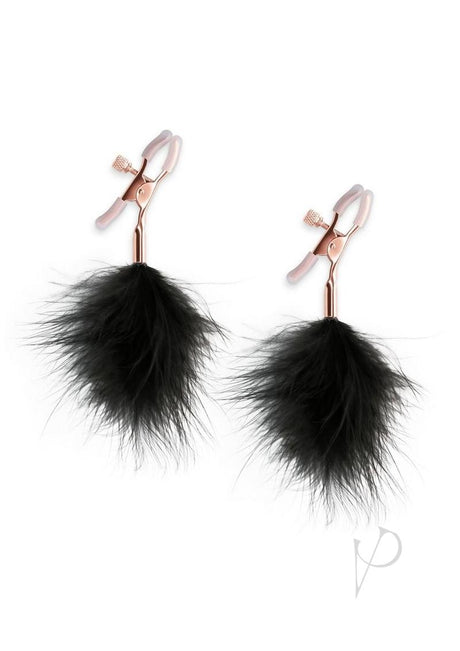 Bound Nipple Clamps F1 Rose Gold and Black featuring soft silicone tips and playful furry accents.