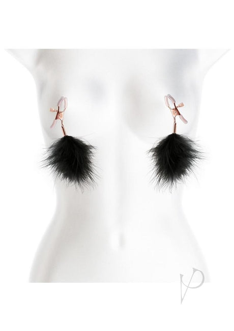 Bound Nipple Clamps F1 Rose Gold and Black on a mannequin showcasing elegant nipple play accessories.