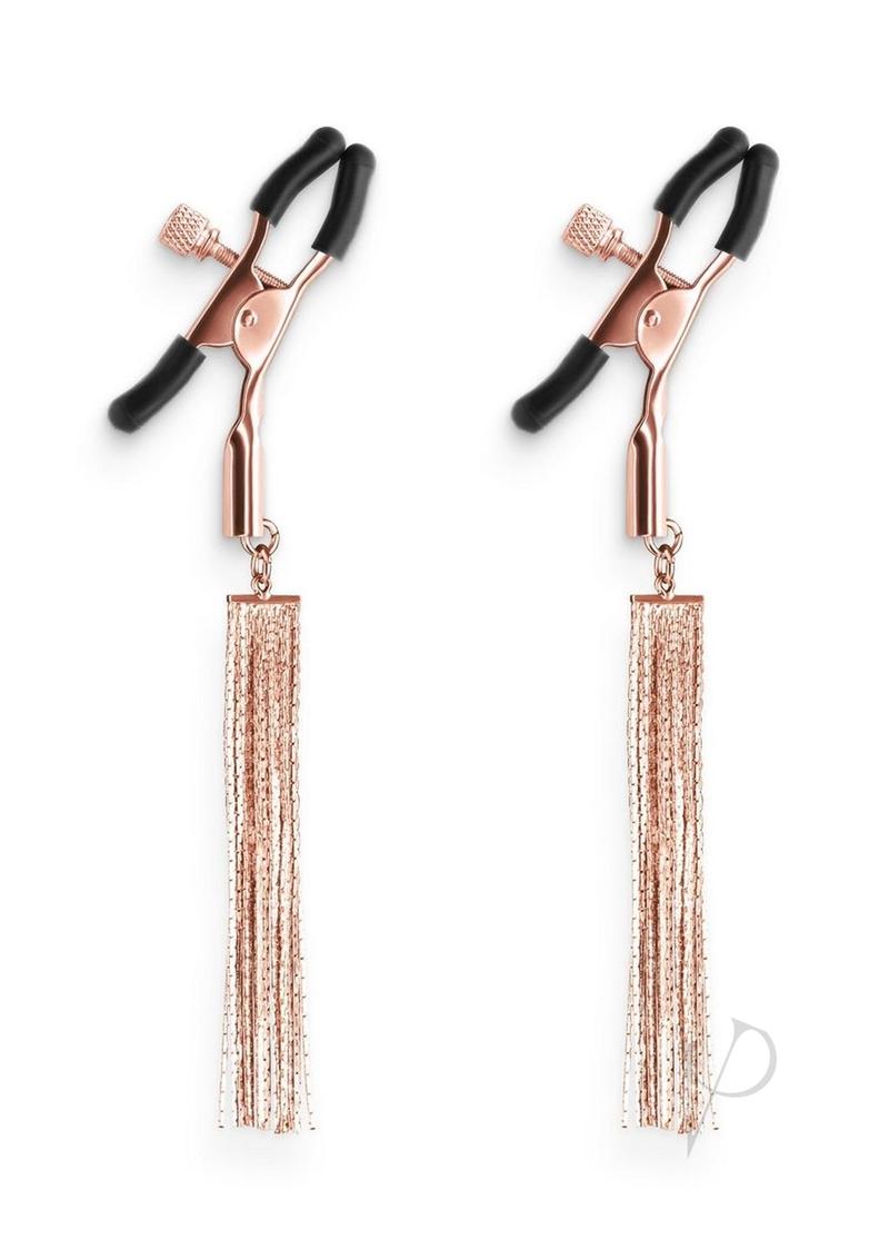 Bound Nipple Clamps D2 Rose Gold with tassels, featuring adjustable grips for enhanced pleasure.