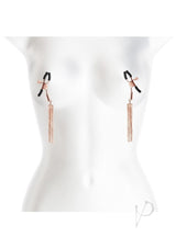 Bound Nipple Clamps D2 Rose Gold displayed on a mannequin, showcasing their elegant design and adjustable features.