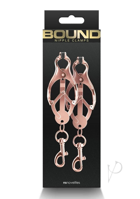 Bound Nipple Clamps C3 Rose Gold displayed in packaging for erotic sensation play.