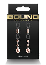 Bound Nipple Clamps D1 Rose Gold on packaging, featuring elegant design and adjustable pressure for intense sensations.