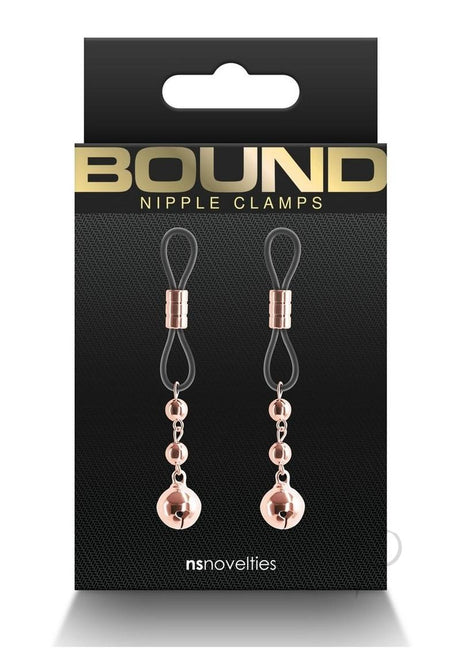Bound Nipple Clamps D1 Rose Gold on packaging, featuring elegant design and adjustable pressure for intense sensations.