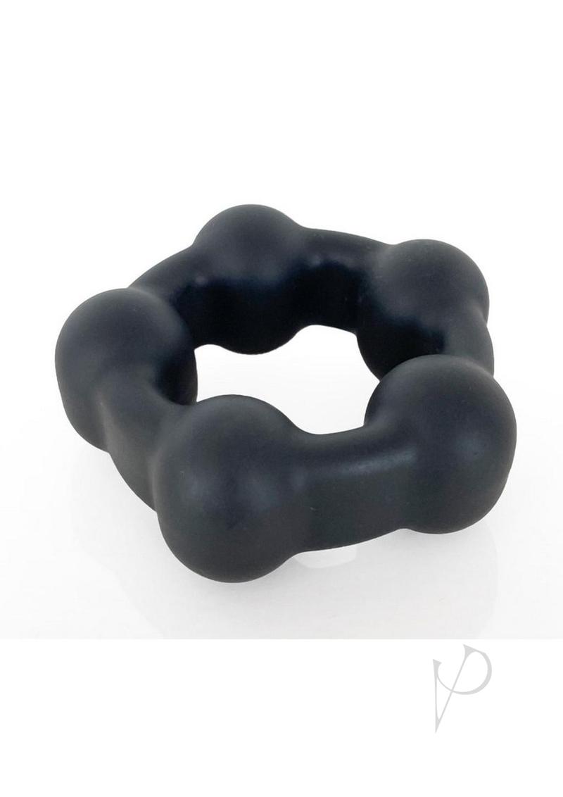 Vers Liquid Silicone Cock Ring Steel Motion Balls Black design for enhanced support and stimulation.