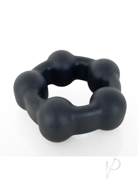 Vers Liquid Silicone Cock Ring Steel Motion Balls Black design for enhanced support and stimulation.