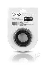 Vers Liquid Silicone Ball Stretcher Weighted Steel Black packaging with heavy steel ring and liquid silicone.