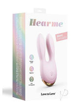 Hear Me Baby Silicone Clitoral Stimulator Baby Pink packaging featuring design and features, promoting pleasure and satisfaction.