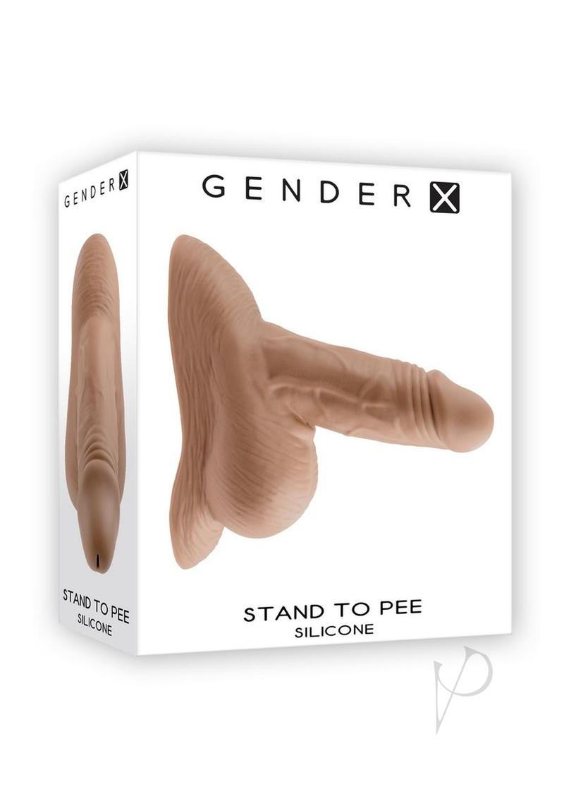 Gender X Silicone Realistic Stand To Pee Funnel Caramel in a box, realistic design for discreet use.