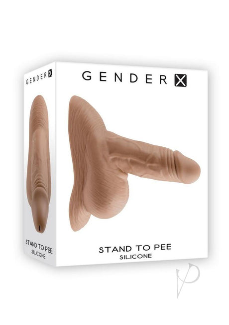 Gender X Silicone Realistic Stand To Pee Funnel Caramel in a box, realistic design for discreet use.