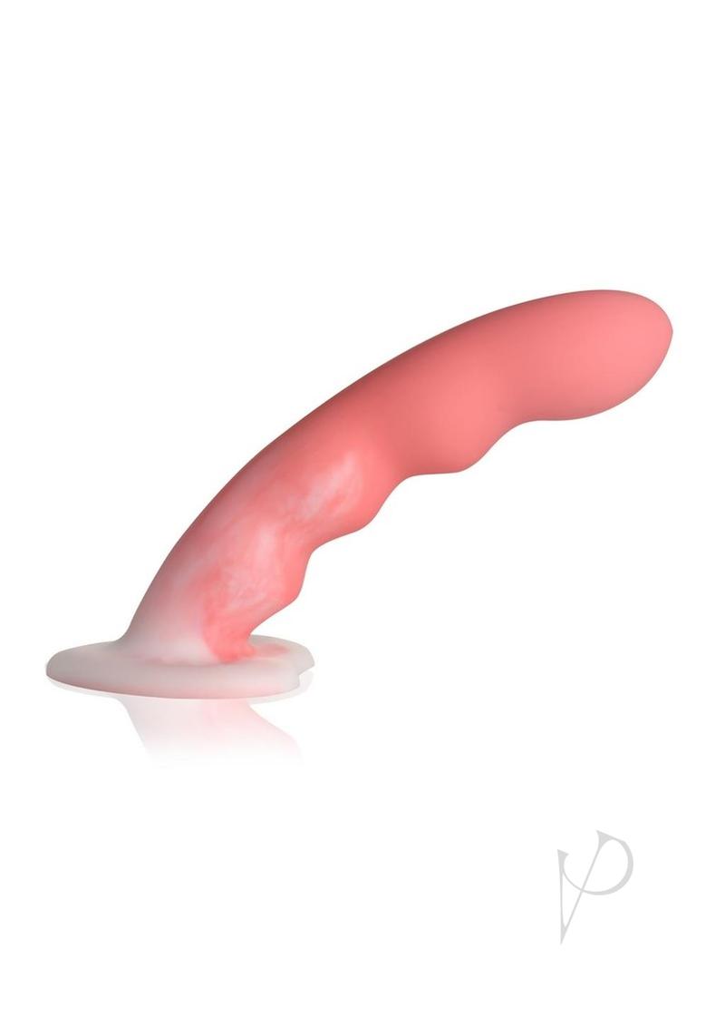 Simply Sweet Wavy Silicone Dildo Pink/White with a thick shaft and wave pattern for unique pleasure.