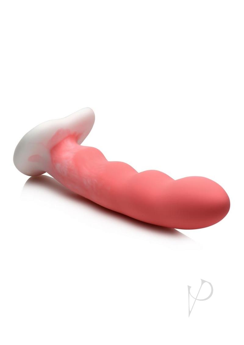 Simply Sweet Wavy Silicone Dildo Pink/White with wavy design and heart-shaped base for enhanced pleasure.