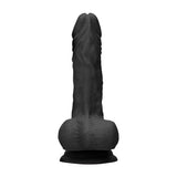 Realrock 9 Inch Dong With Testicles Realistic Black showing detailed texture and design for an authentic experience.