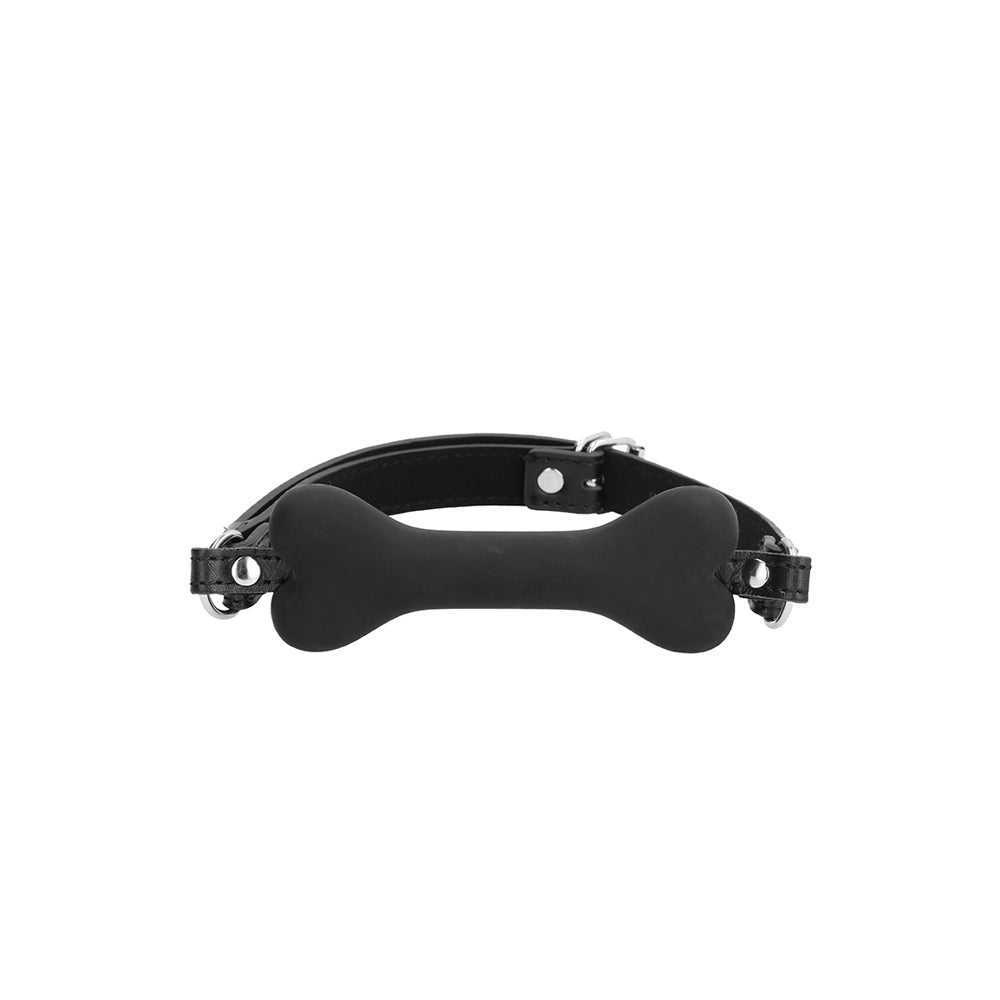 Ouch Silicone Bone Gag with Bonded Leather Straps designed for comfortable and playful restraint play.
