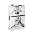 Ouch Black & White Bondage Belt Restraint System packaging featuring a model in a provocative pose.