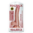 Curved Realistic Dildo With Balls And Suction Cup 7 inch Tan in packaging by RealRock, showcasing its lifelike design.