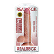 RealRock 8 inch Realistic Dildo with Balls Suction Cup Tan packaging displayed.