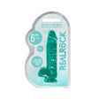 Realrock 6 Inch Realistic Dildo With Balls Turquoise packaging featuring a lifelike turquoise dildo.