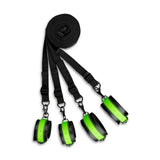 Ouch Bed Bindings Restraint Kit Glow In The Dark Green with black straps and glowing green cuffs for adventurous couples.
