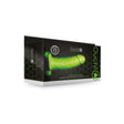 Ouch Realistic 7 inch Strap-on Harness Glow In The Dark packaging featuring a realistic green glow design.