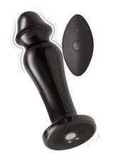 Ass-Sation Remote Vibrating Metal Anal Plug Black with remote control for powerful vibrations.