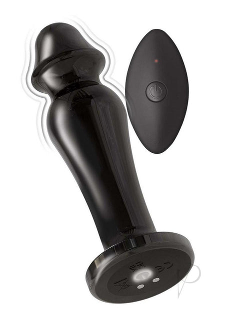 Ass-Sation Remote Vibrating Metal Anal Plug Black with remote control for powerful vibrations.