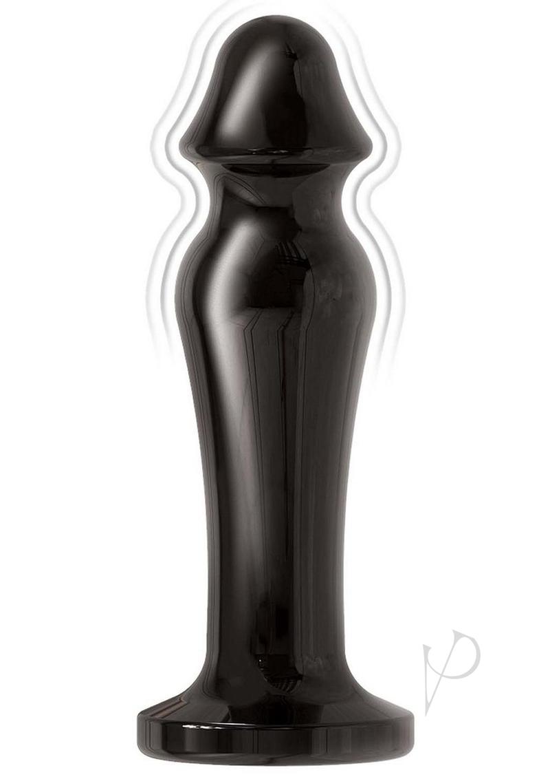 Ass-Sation Remote Vibrating Metal Anal Plug Black showcasing sleek black metal design and powerful vibration features.