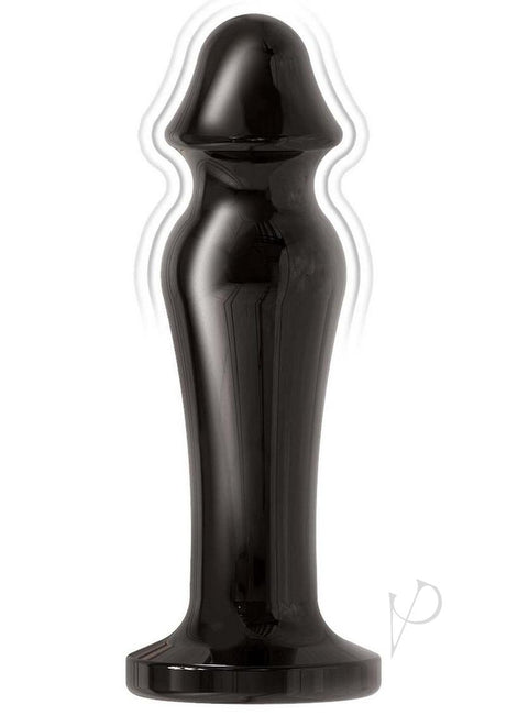 Ass-Sation Remote Vibrating Metal Anal Plug Black showcasing sleek black metal design and powerful vibration features.