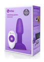 B-Vibe Rimming Petite Remote Control Anal Plug Purple packaging with remote control next to it.